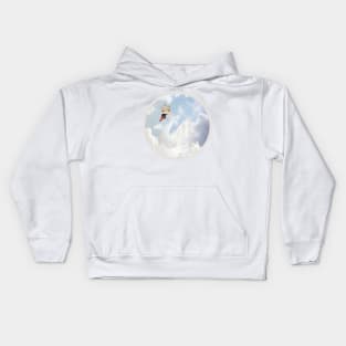 dreamlike swan in the clouds with a crown Kids Hoodie